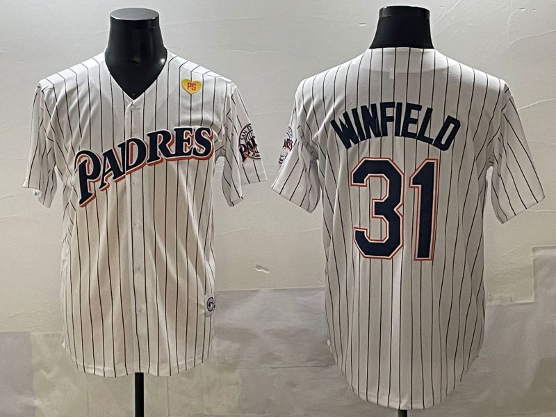 Men 2025 San Diego Padres #31 Winfield White Stripe Throwback Game Nike MLB Jersey style 8